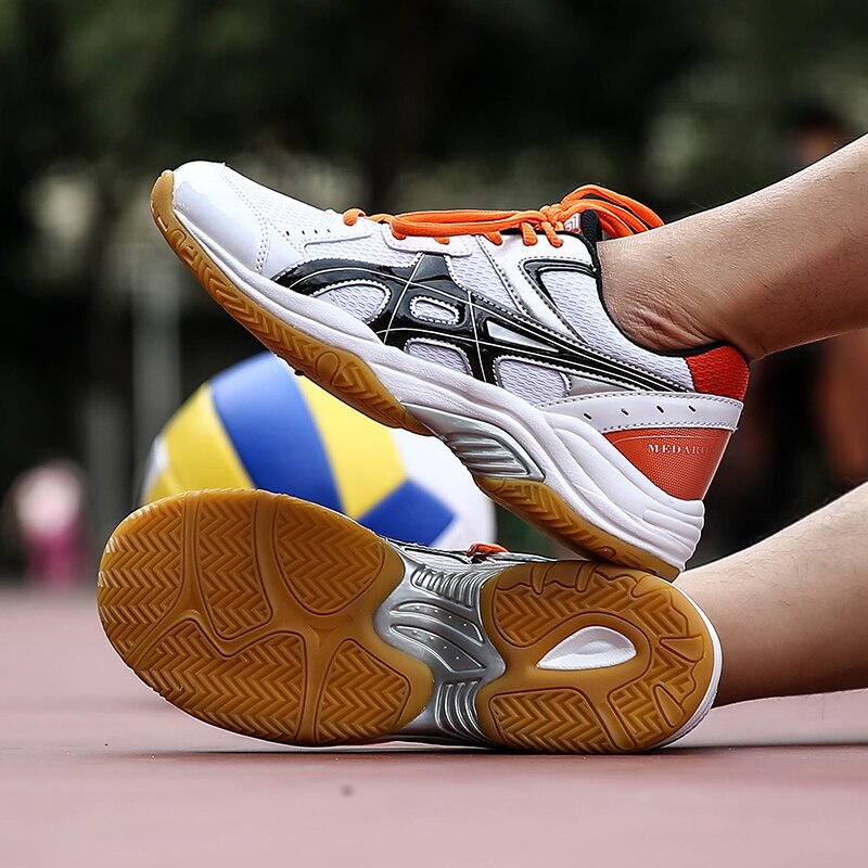 Mens Volleyball Shoes Breathable Volleyball Sneakers Men Light Weight Badminton Shoes Orange Blue Tennis Sneakers