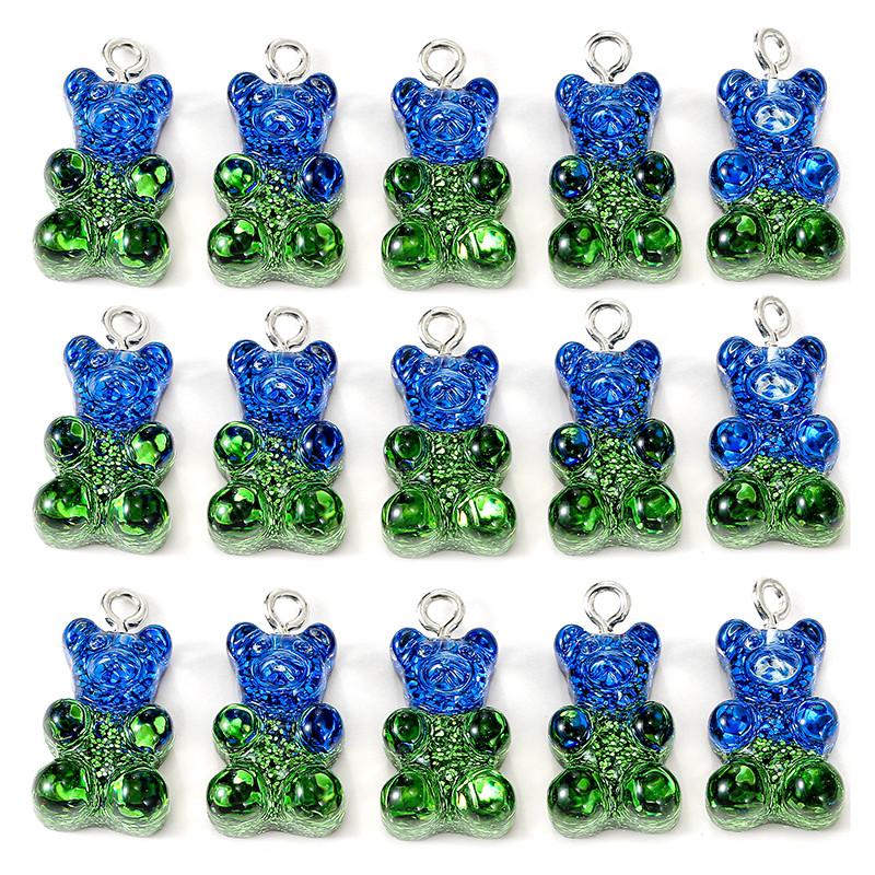 10 st hartsbjörnberlocker med platta baksida gummibjörnar och glittercabochoner för halsband, hänge, örhängen, gör-det-själv-tillverkning: Brun