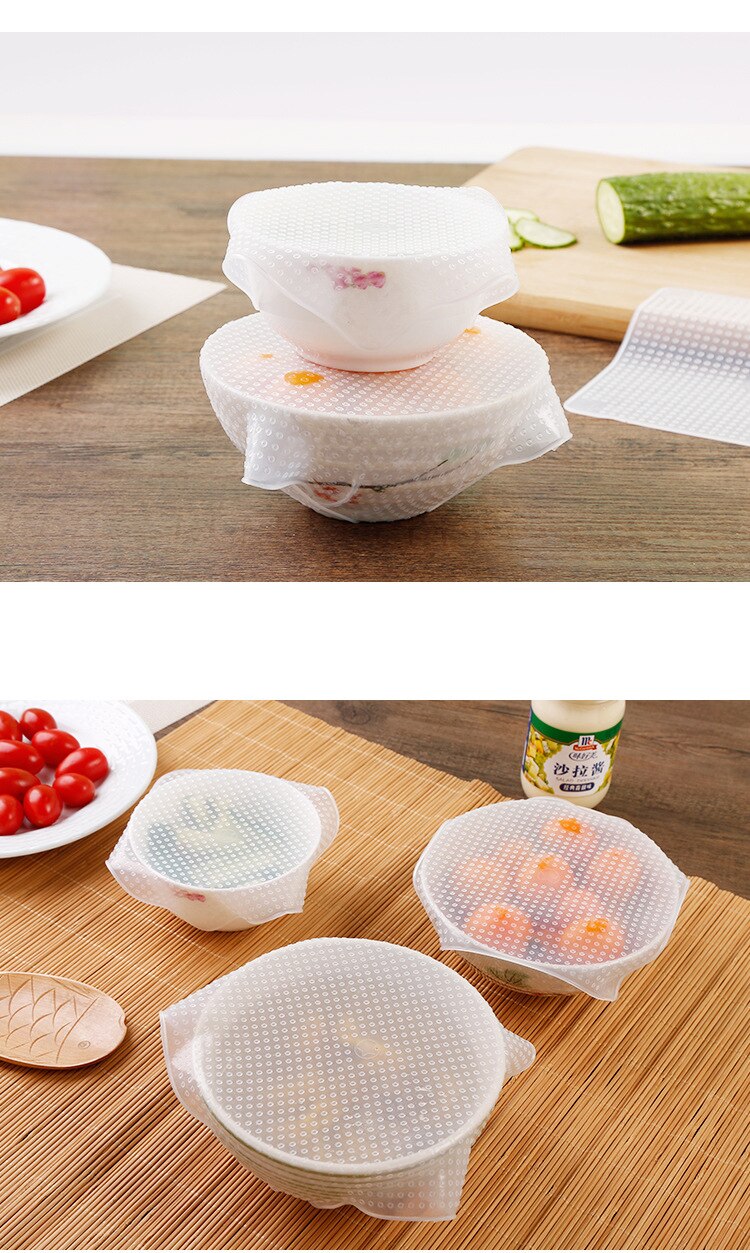 Voedselveilige verpakking die voedsel vers houdt, herbruikbare, zeer rekbare siliconen voedselverpakkingen, vacuümkomdeksel met rekbaar deksel