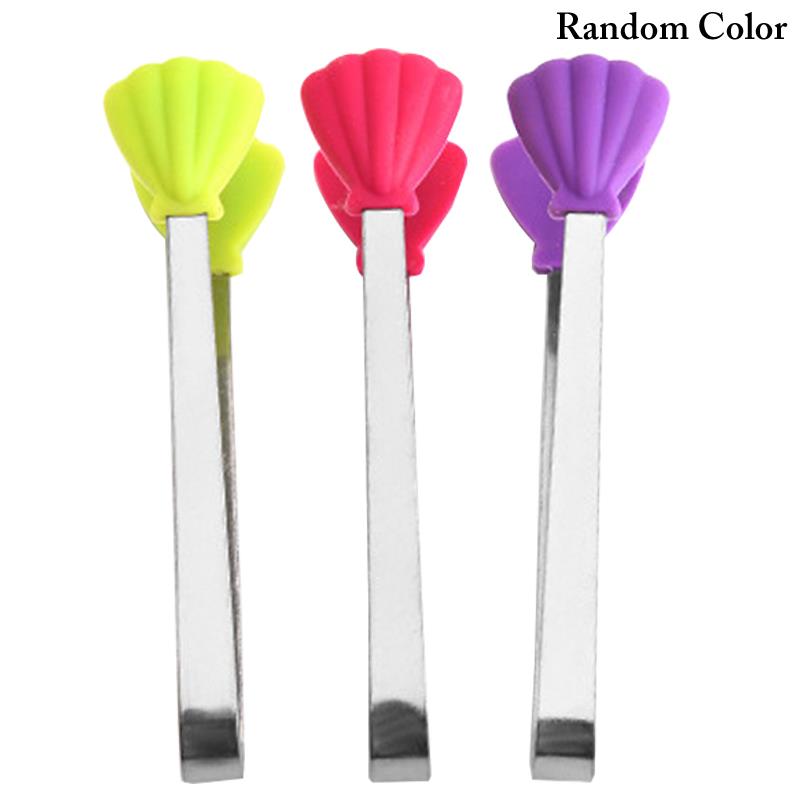 Pince de cuisine en acier inoxydable, petite pince alimentaire mignonne, pointe antidérapante en Silicone, petite pince de service pour glace, 1 pièce: Random color shell