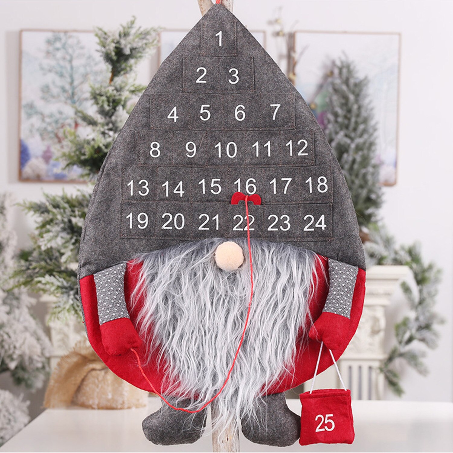 24 Days Santa Christmas Advent Calendar with Hanging Pockets Home Living Room Door Wall Decors Christmas Xmas Countdown Calendar
