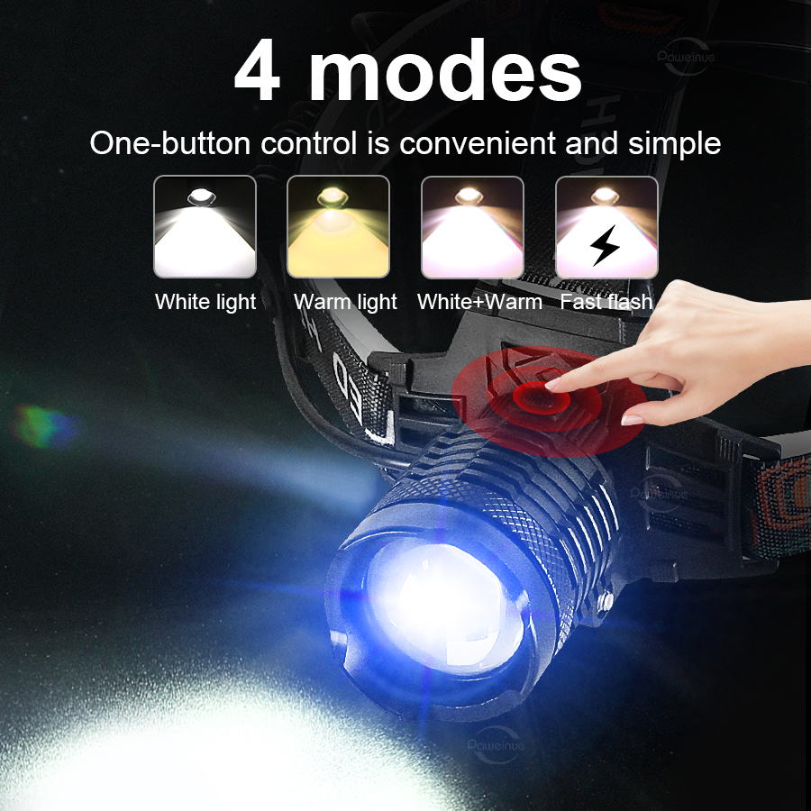 Warm/White Powerful LED Headlamp Fishing Headlight Rechargeable Head Flashlight High Power Outdoor 18650 Head Lamp Fishing Light