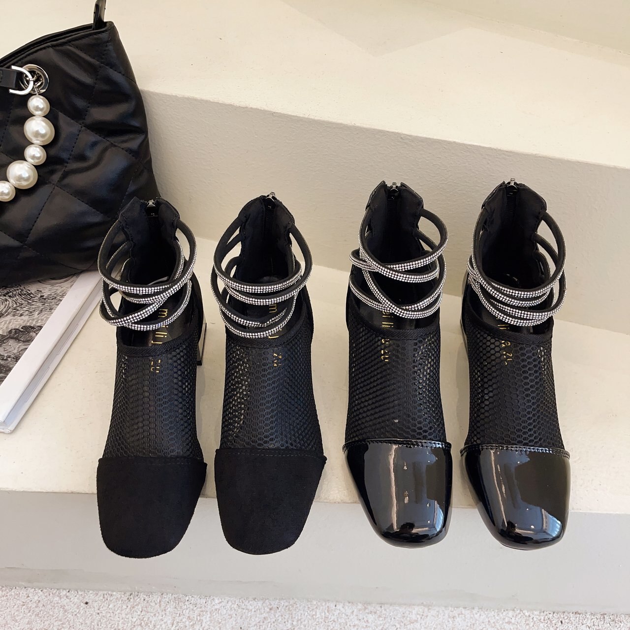 Style Women's Sandal Women's Suede Sandal with Thick Heel and Zip Closed Leather heels women sandals