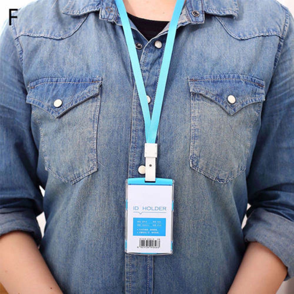 Credit ID Card Badge Tag Holder Hard Plastic Pocket Pass Case Neck Strap Lanyard Labels & Indexes Back to School: Vertical-Blue