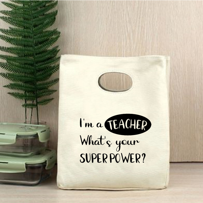 I'm Teacher-bolsas térmicas reutilizables con estampado de I'm Teacher, bolsa de lona de gran capacidad, caja enfriadora para profesores de escuela: Q02134-TBBG-C