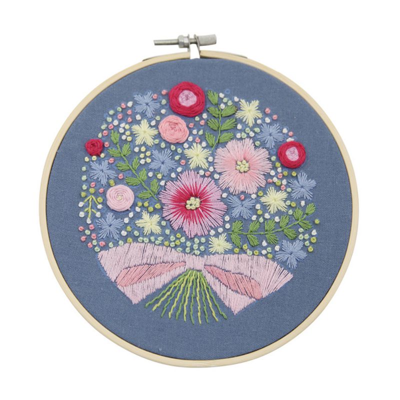 Plant Flowers Pattern 3D Embroidery Sewing Kit DIY Embroidery Set With Hoop Cross-stitch Crafts Hand-stitched Tools: F