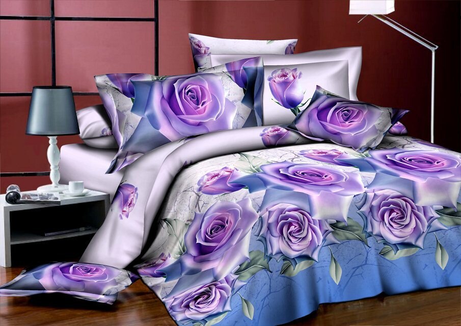 Parure de lit à motif Floral, Rose rouge et noire, ensemble pour literie Queen Size, couette non incluse: Gris