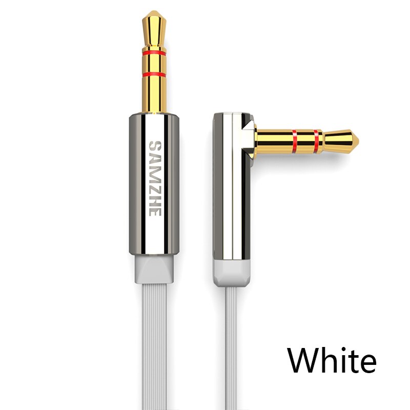 SAMZHE 3.5mm Aux Cable 90 degree Audio Flat Cable Stereo Audio Gold Plated Auxiliary Cable for Car Cellphone Earphone Beats: White / 1m