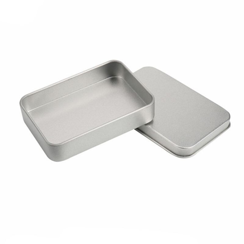 Metal Rectangular Storage Box Container with Lid, Small Tin Boxes Empty Containers Silver Storage Box Case Organizer
