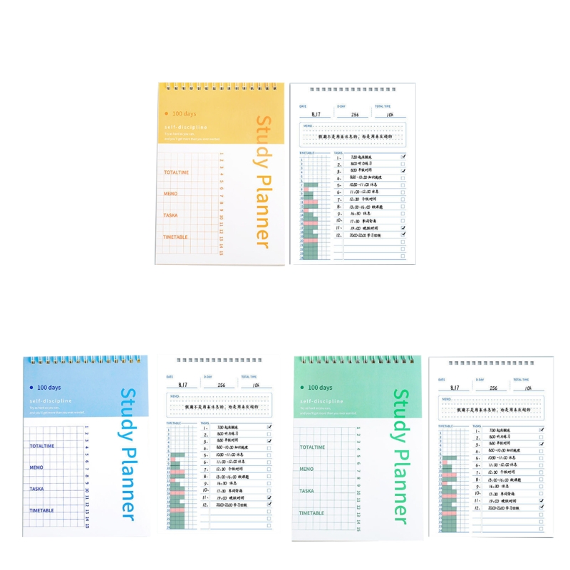 100 Days Study Planner A5 Spiral Schedule Planner To-do-list Vertically Flipping 50 Sheets Tearable Ideal for student