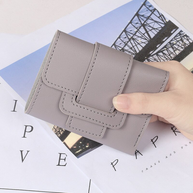 Leisure Casual Solid Color Pull-belt Three Fold Women's Wallet Women's Purse Clutch Students Short Wallet For Female: Purple