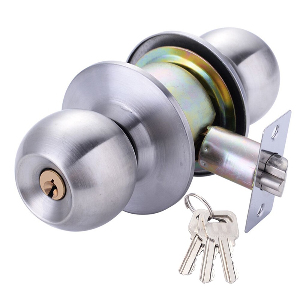 Round Door Handle Knobs Lock Stainless Steel Bedroom Living Room Bathroom Entrance Door Lock with Key: White