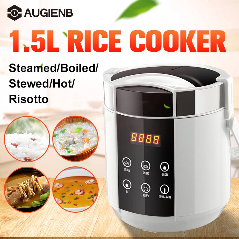 1.5L Electric Rice Cooker 220V Mini 2 Layers Food Steamer Multifunction Meal Cooking Pot Fast Heating Lunch Box 24H Appointment