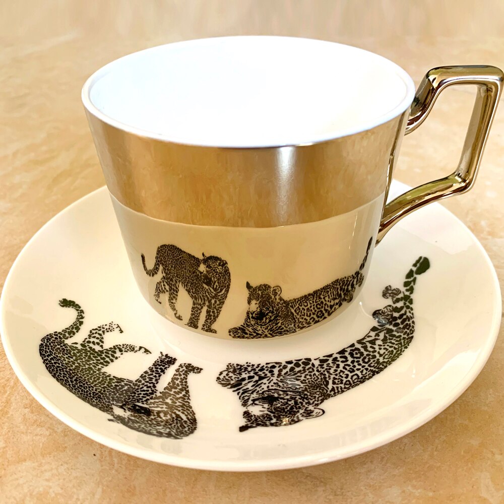 Luxus Knochen China Reflexion tasse Karikatur Katze anamorph tasse Tiger becher sterben Spiegel Sammlung Leopard becher