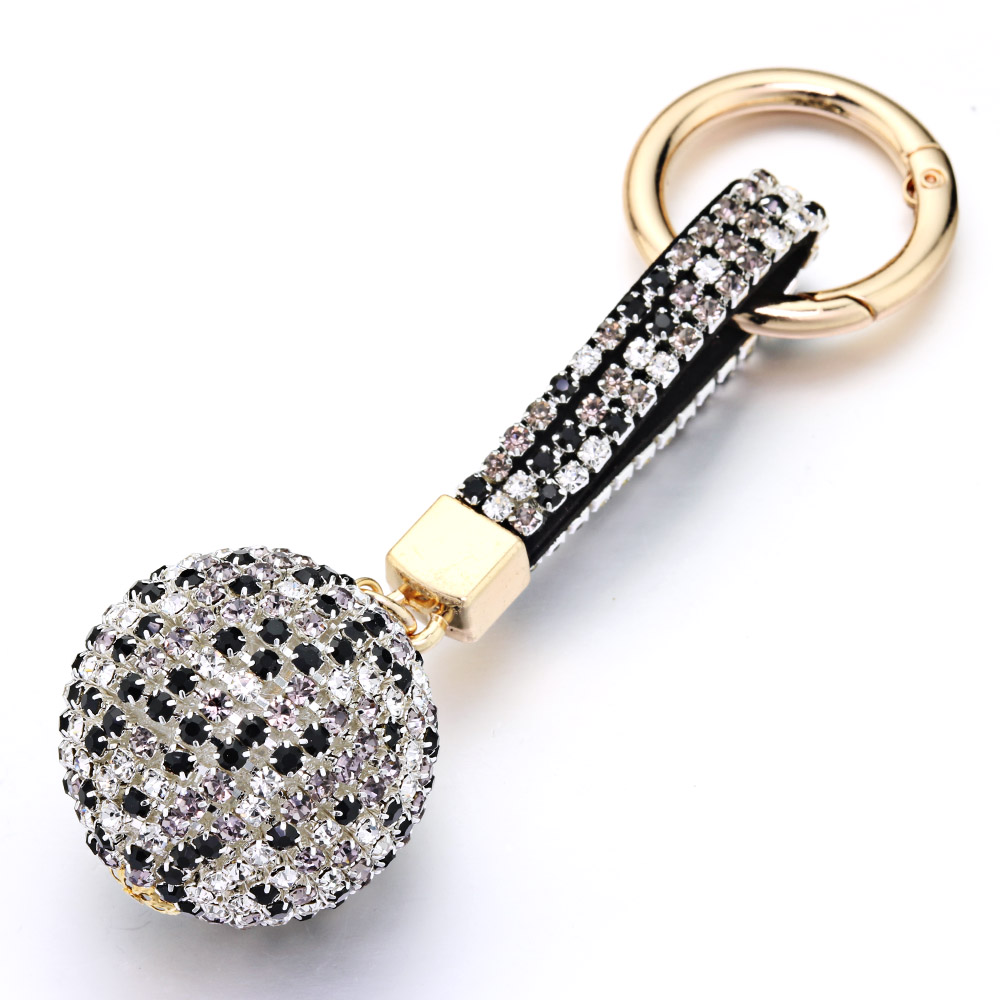Volle Ball Kristall Keychain Strass Lederband Handtasche Geldbörse Tasche Anhänger Charme Schlüsselring Für Auto Schlüssel Kette K399: Black Gray