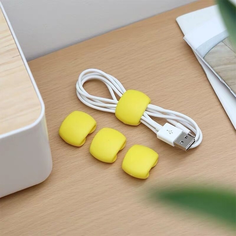 4 Stks/partij Draagbare Herbruikbare Kabel Clips Charger Cord Organizer Oortelefoon Lijn Tidy Holder Kabelmanagement Winder: YELLOW