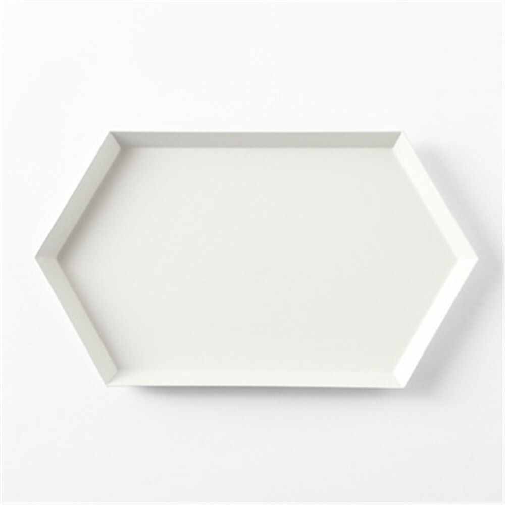 Colorful Metal Storage Trays Chic Geometric Combo Organizer Plate Desktop Decor Jewelry Display Trays Tea Set Dessert Plates: White L