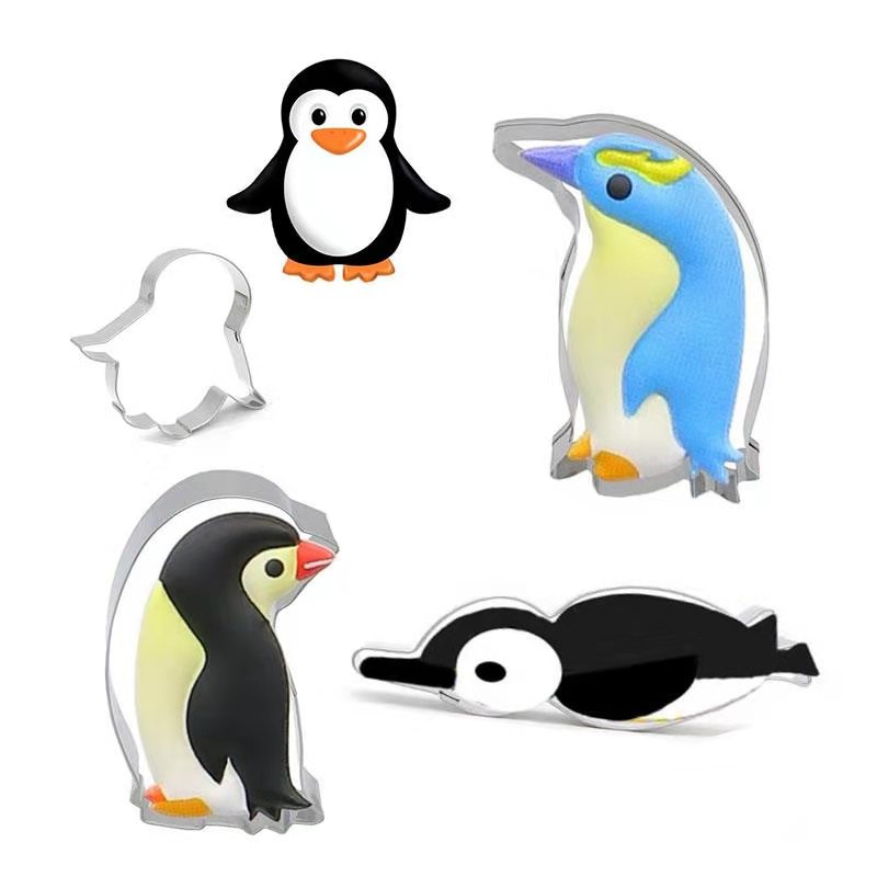 4 stks/set Leuke Cartoon Pinguïn Vorm Cookie Cutters Koekjes Fondant Gereedschap