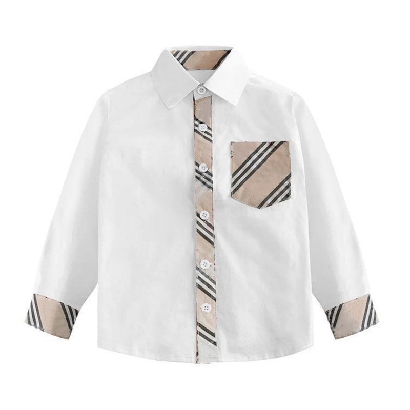 Chemise à rayures pour garçons, Style, col rabattu, manches longues, vêtement en pur coton pour enfants,