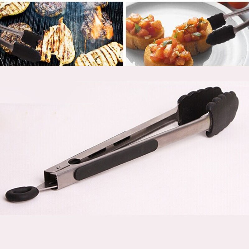 Silicone BBQ Grilling Tong Salad Bread Serving Tong Non-Stick Kitchen Barbecue Grilling Cooking Tong with Joint Lock 1pc