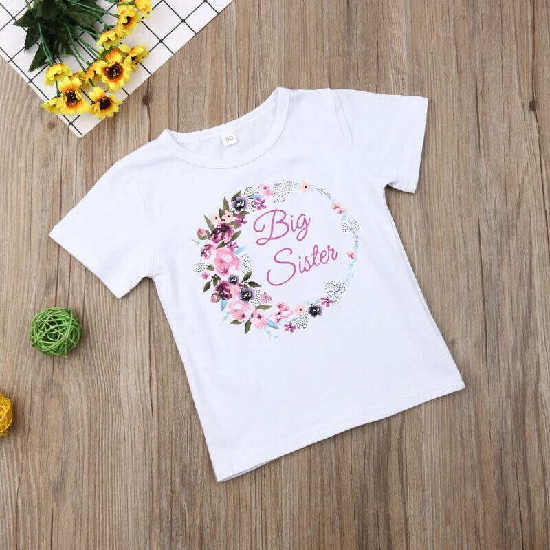 Little Sister Matching Kid Baby Girl Romper Outfit Big Sister Shirt Tops Clothes