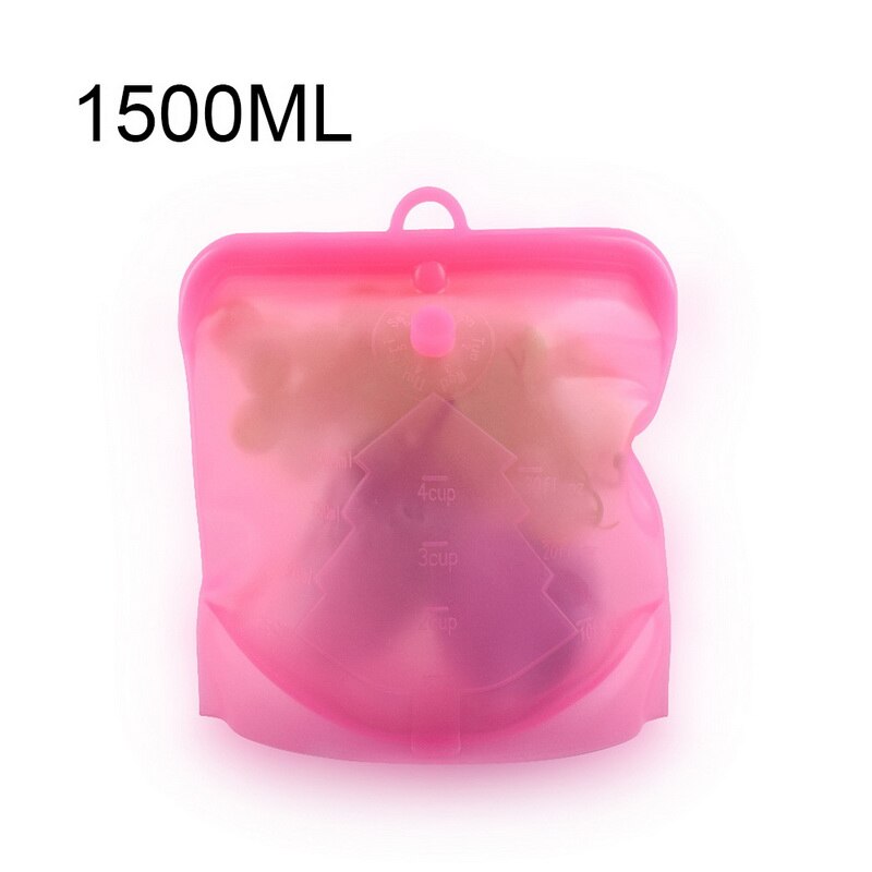 Livsmedelsklassad silikon färskhållbar matförpackning ziplock påse förvaringspåse återanvändbar förvaring läckagesäkra silikonfryspåsar: 1500ml rosa rött