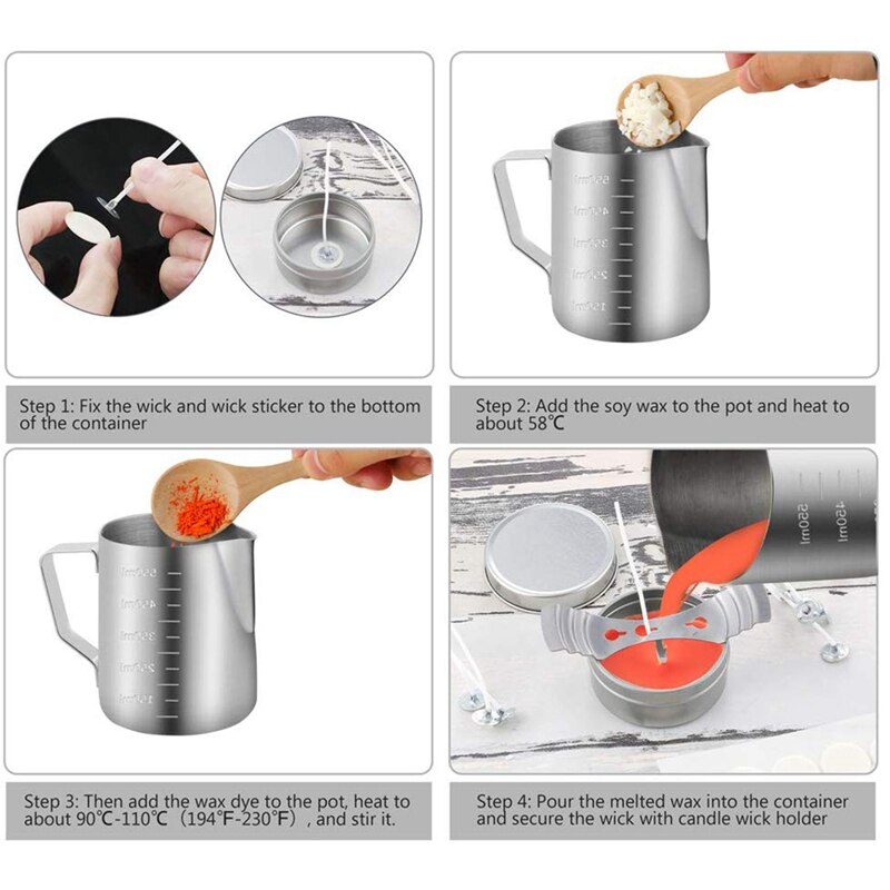 Candle Making Kit, DIY Candles Craft Tools,Candle Make Pouring Pot,4Pcs Candle Cup,100Pcs Candle Wicks,100Pcs Candle Wicks Stick