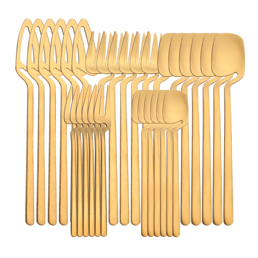 30Pcs Flatware Kitchen Cutlery Set Mat Black Dinnerware Set Knife Spoon Cake Fruit Fork 18/10 Stainless Steel Party Tableware: Gold