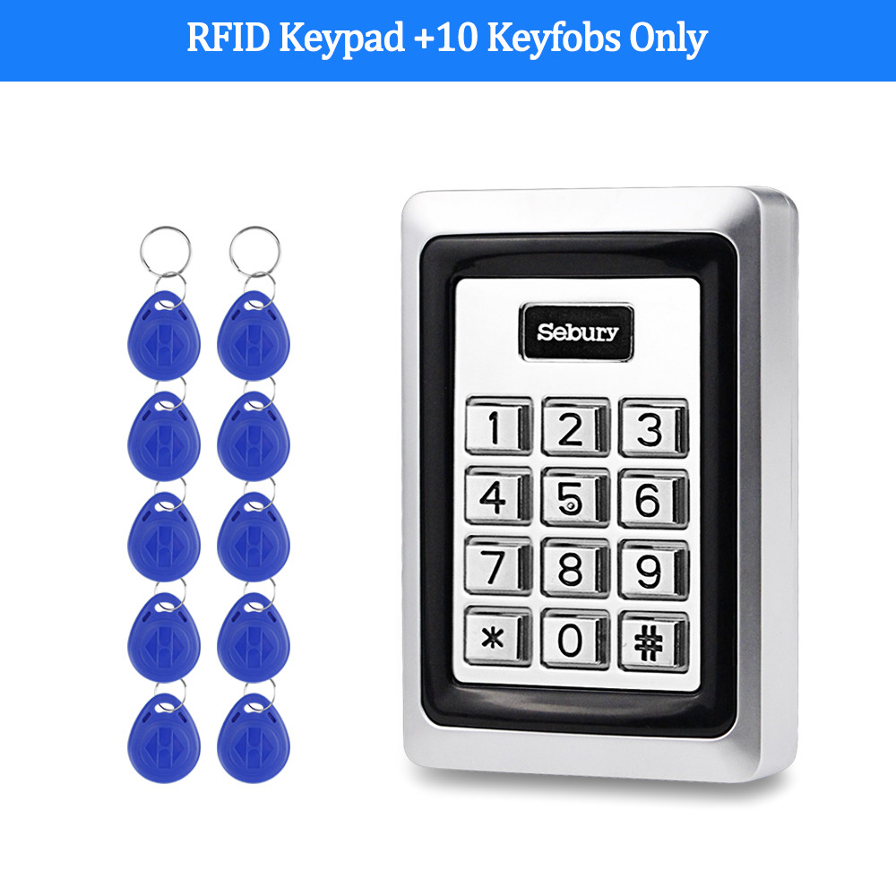 Metal RFID Access Control Keypad Waterproof Outdoor Rain Cover 125KHz Card Reader 10pcs EM4100 Keyfobs for Lock System Sebury: Keypad with 10 Keys