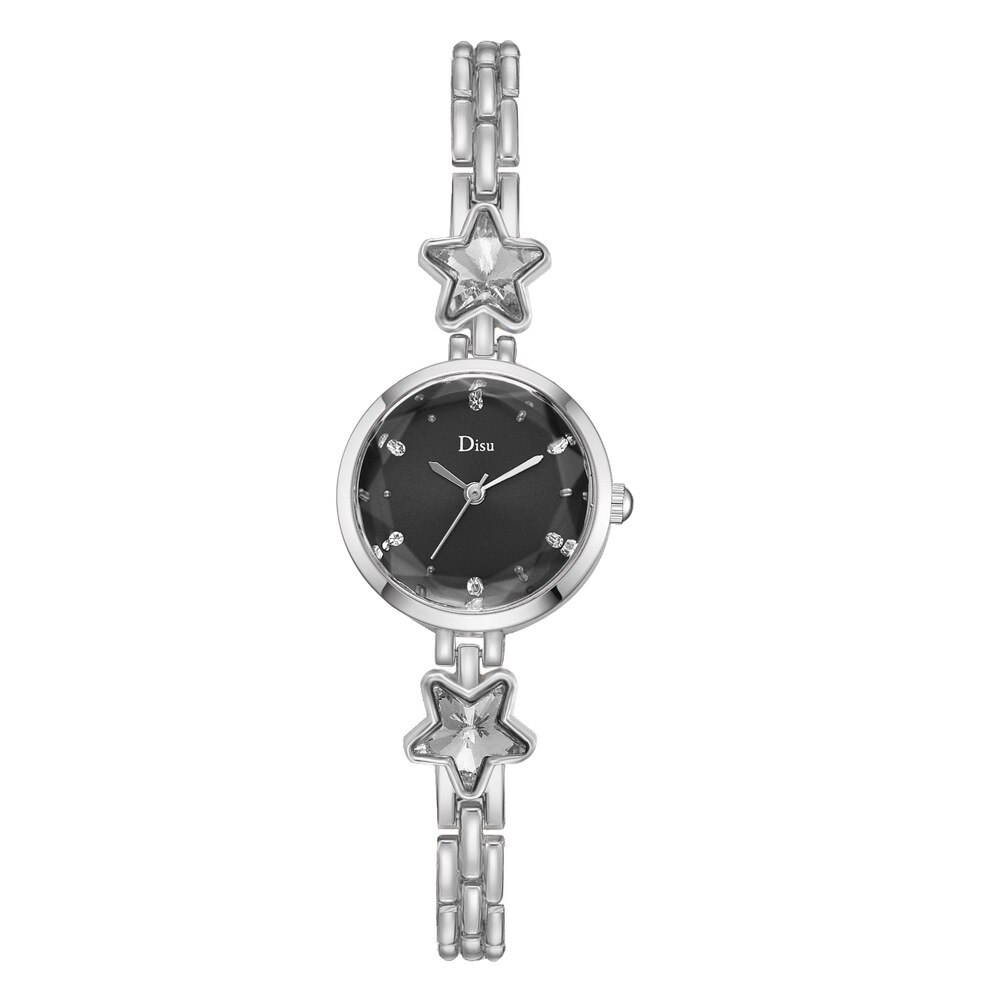 Montre-bracelet à quartz pour femmes, bracelet chaîne étoiles, montre habillée pour dames, montres pour dames, montres pour femmes, montre-bracelet en or rose: Argent noir