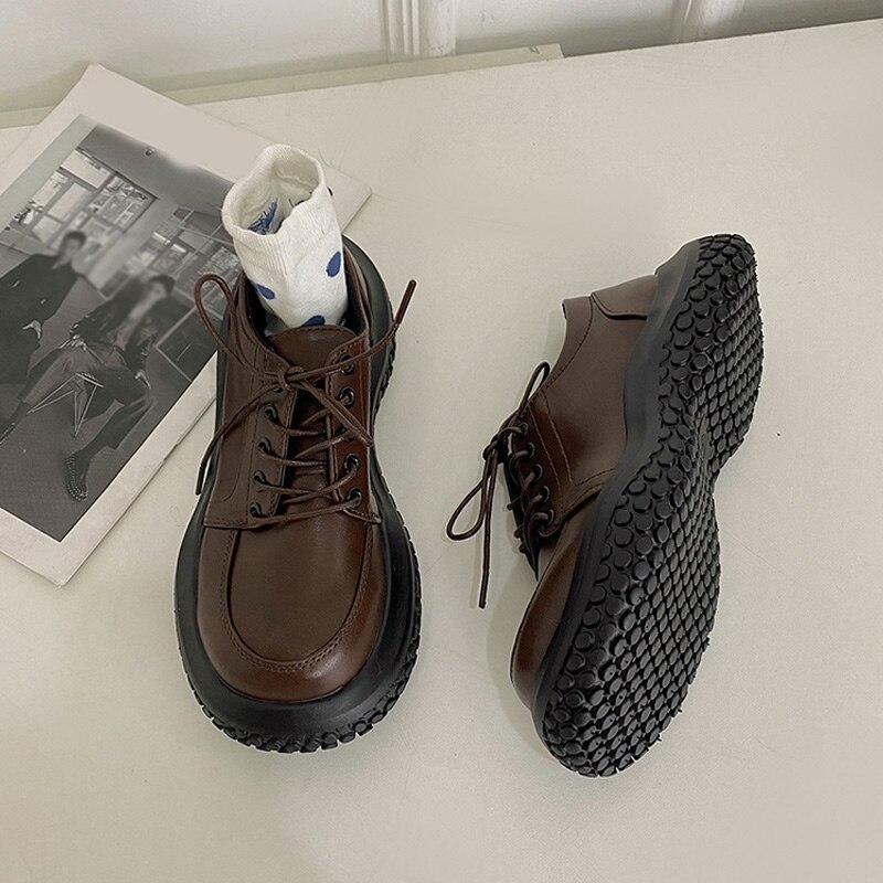 Zapatos planos de estilo Vintage para mujer, mocasines Oxford informales con plataforma y cordones, a la , para primavera y verano, color negro y marrón,