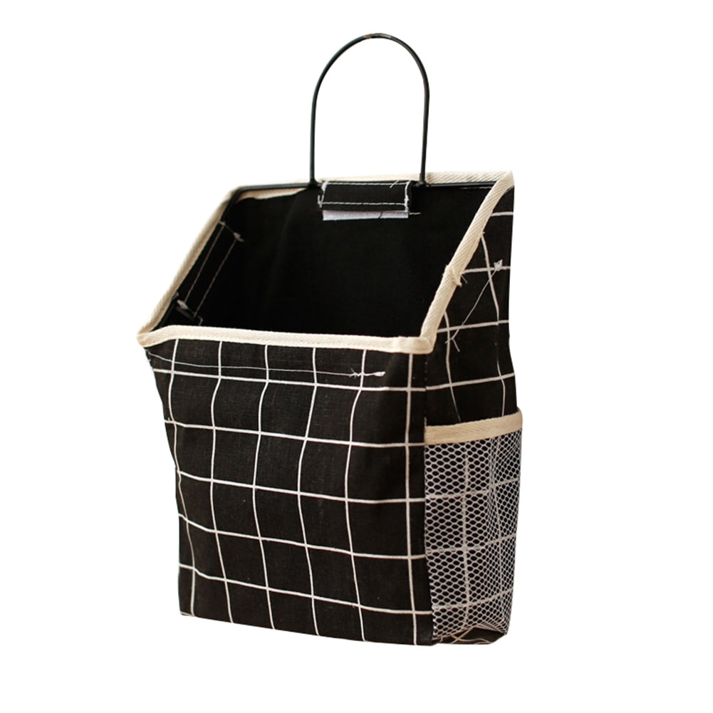 Wall Hanging Storage Bag Book Magazine Phone Holder Pouch Organizer with Hook Jewelry Organizer Home Office Container: Black Plaid
