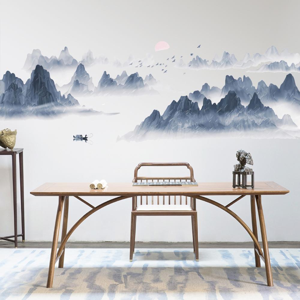 mamalook Chinese Style Sunset Landscape Wall Sticker Wallpaper Living Room Bedroom Background Mural Home Decor Stic
