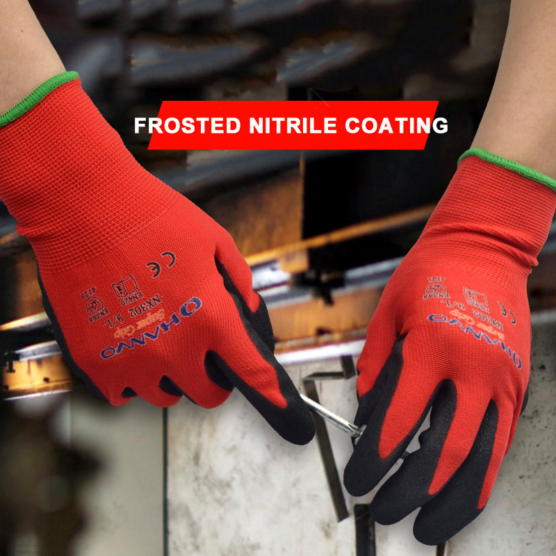 HANVO 5 paia addensare PU Nitrile guanti da lavoro con rivestimento di sicurezza guanti rivestiti con palmo guanti da lavoro meccanici