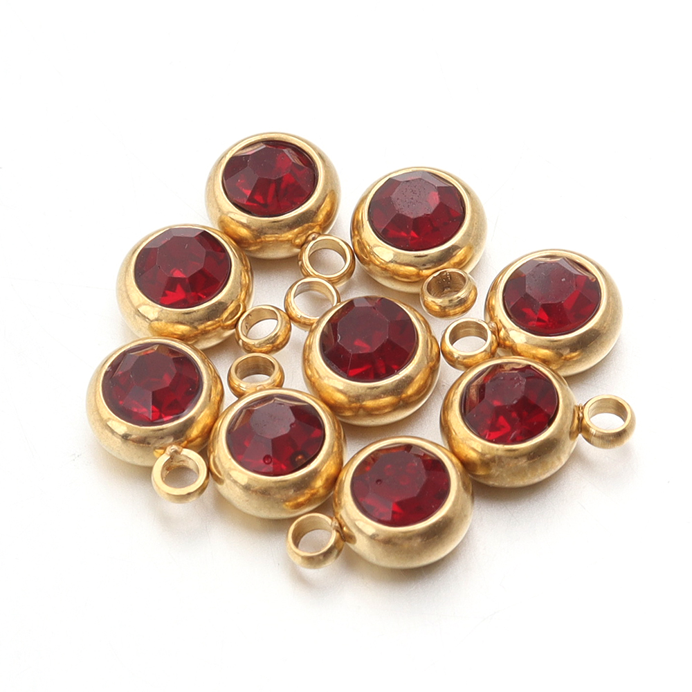10pcs/lot Stainless Steel Birthstone Pendant 6mm Flat Round Rhinestone Charms Pendant For DIY Jewelry Making Necklace Bracelet: Light Yellow Color
