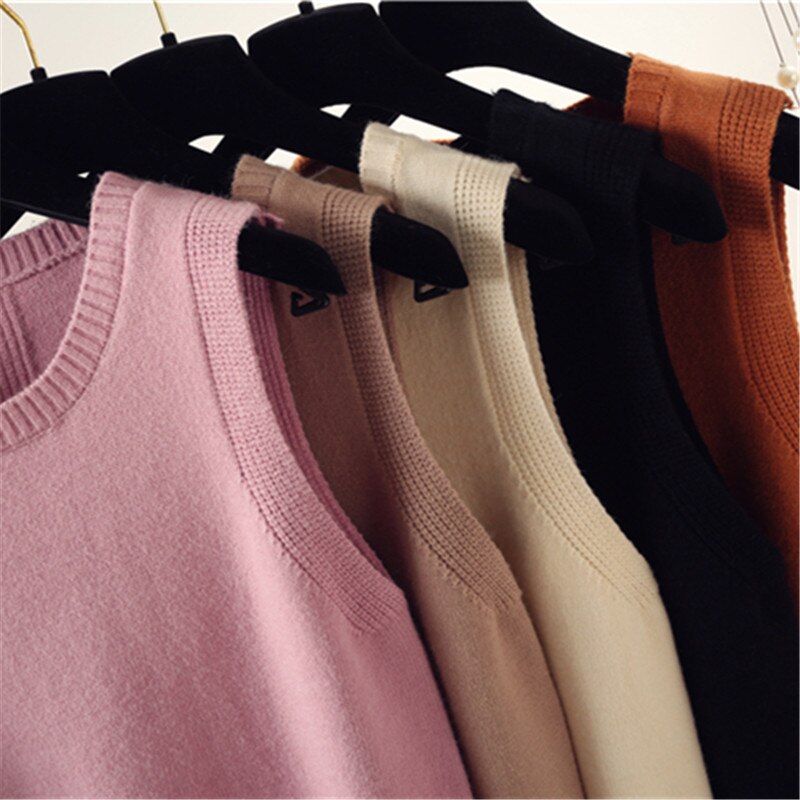 Ærmeløs vest sweater dame preppy stil look rund hals side åbning slids strikket vest pullovers t jumper kvinde strik sweater