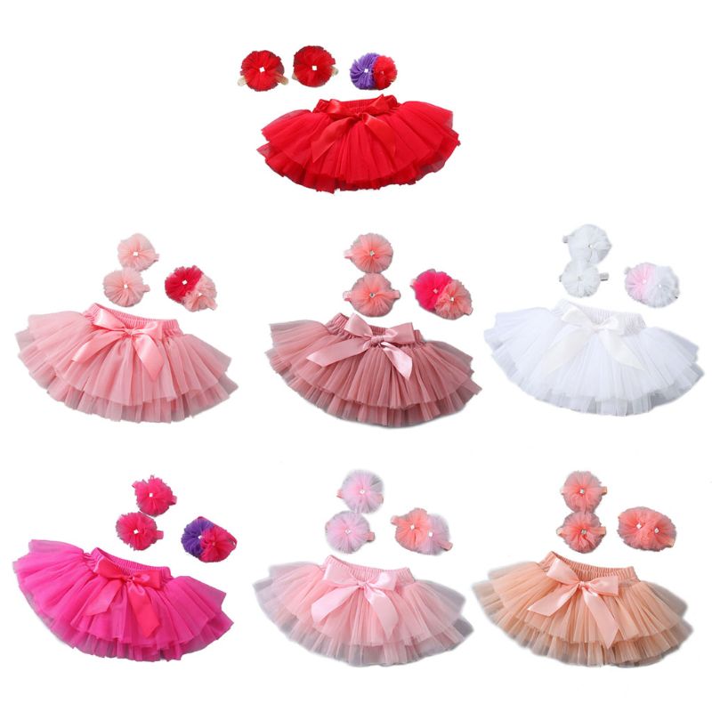 Baby Girl Tulle Tutu Skirt and Flower Headband Set Newborn Photography Props Baby Birthday