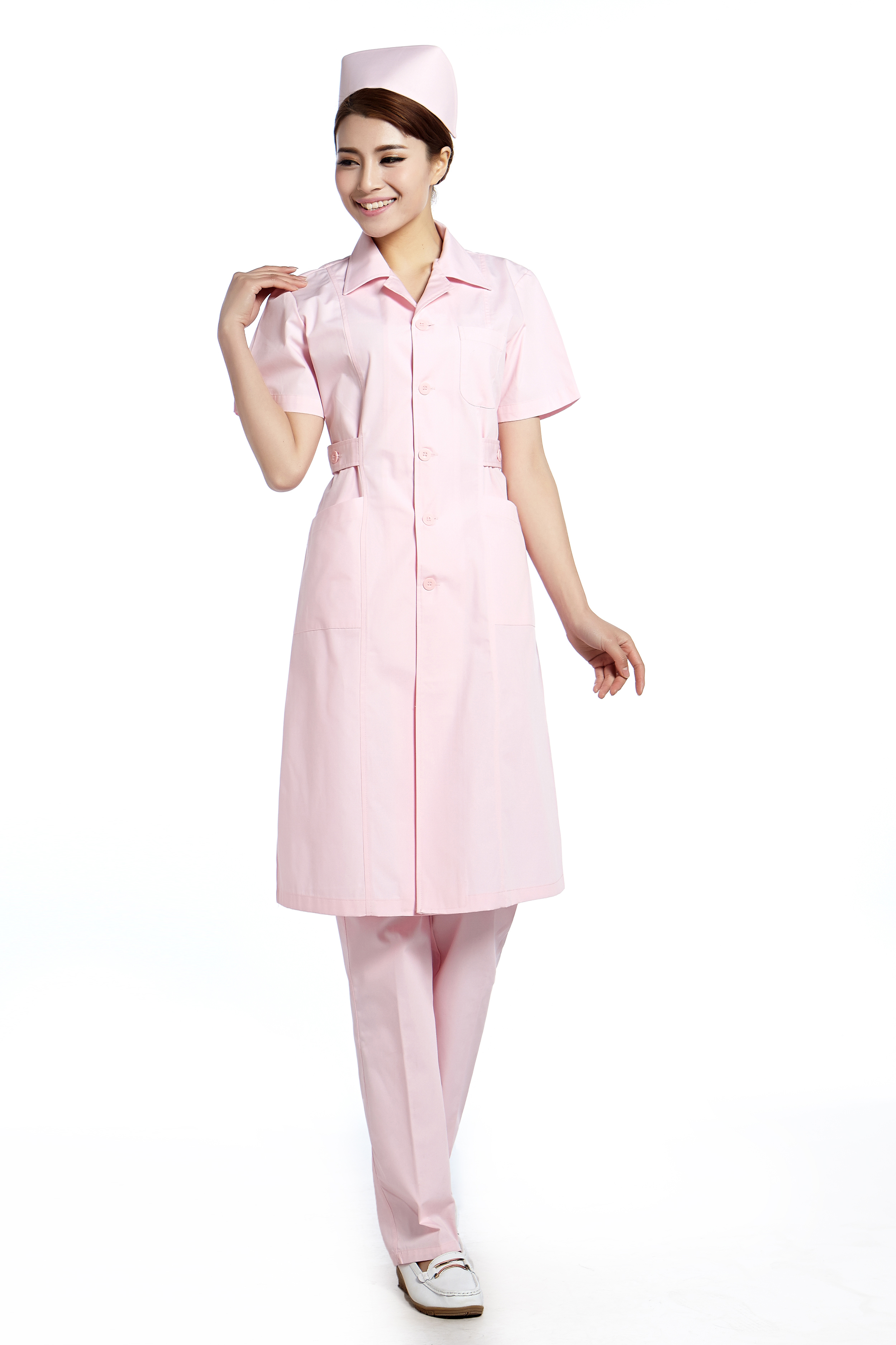 Roze Korte Mouw Verpleegster Jurk Apotheek Uniform Schoonheid Center Uniform Medische Srcubs Voor Ziekenhuis