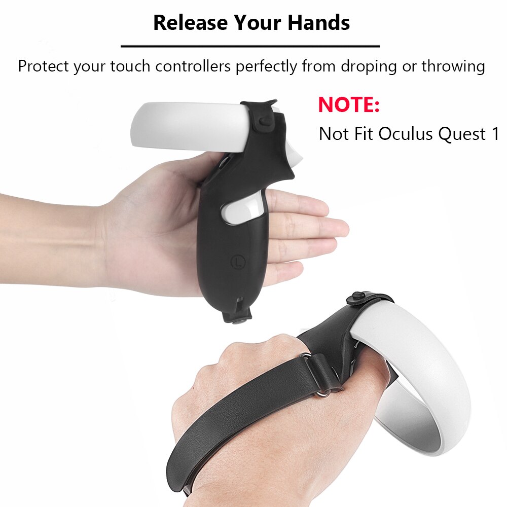 3in1 Touch Controller Silicone Grip Ring Cover + Adjustable Hand Strap + Thumb Caps for Oculus Quest 2 VR Protective Accessories