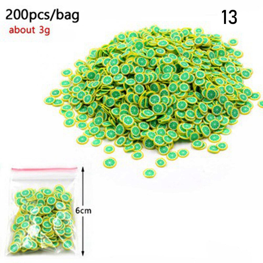 200pcs Frutta Bead Pendenti e Ciondoli per Slime Accessori Birichino Decorazione FAI DA TE Aggiunta in Melma Clound Sabbia Giocattolo di Riempimento Scintillio Chiaro set: 13