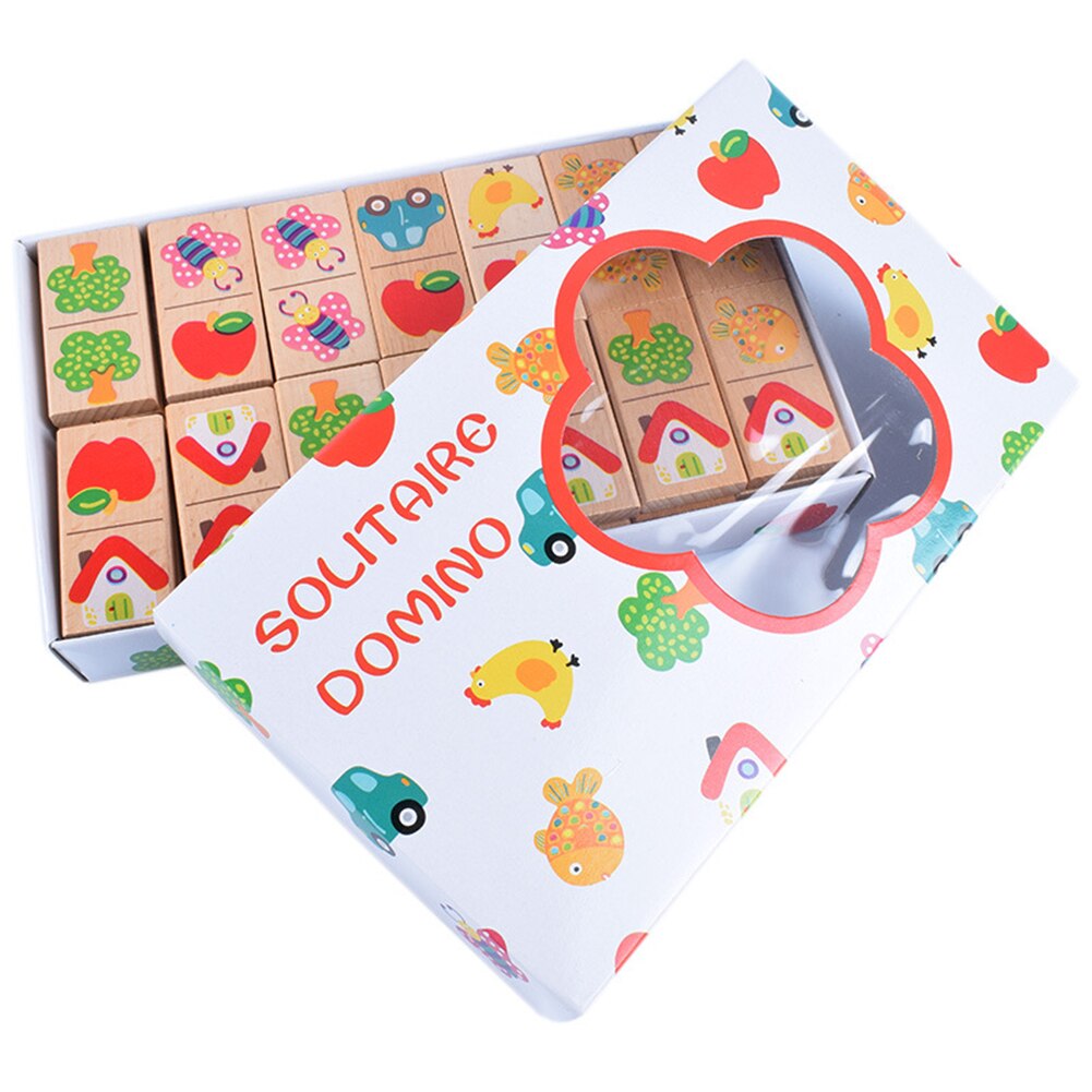 28 unids/set divertido de madera fruta coche emparejamiento dominó Puzzle bloques niños chico s educativo Toya chico