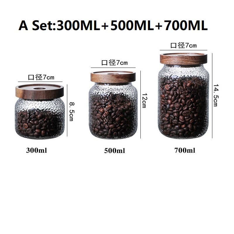 Kjøkkenkrukker godteri glasskrukke med lokk sukkerskål oppbevaringsglass til krydder glassbeholdere til matte kaffe / te / konditorglass: 300 ml 500 ml 700ml