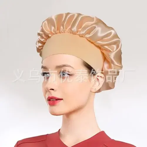 Damen-Schlafmütze mit breiter Krempe, Seidenhaube, Haarwickel zum Schlafen, Schlafmütze mit elastischem, weichem Band, Schlafmütze mit elastischem, weichem Band