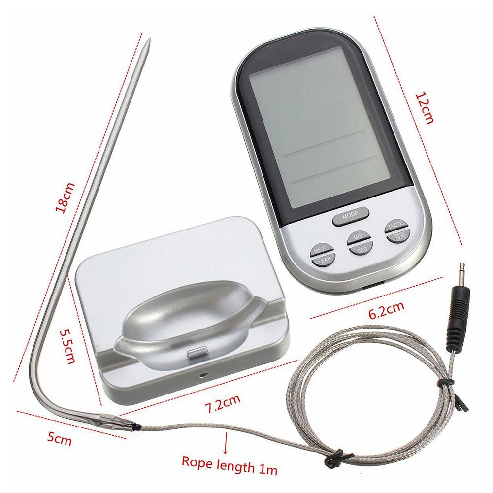 Wireless Digital Probe Food Meat Thermometer for Grill Smoker BBQ Food Oven Thermometer with Timer Alarm Kitchen Cooking Tool: Silver