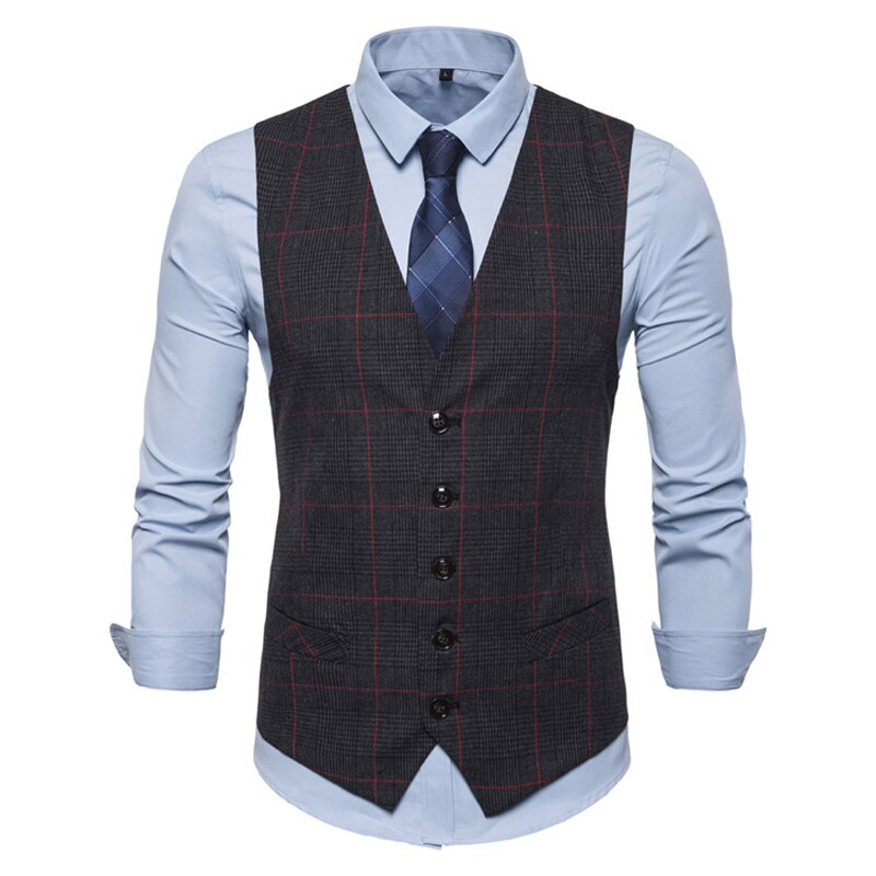 VISADA JAUNA Mens Stripe Plaid Formal Blazer Vests Casual Single Breasted V-neck S-3XL Male England Style Casual Vests