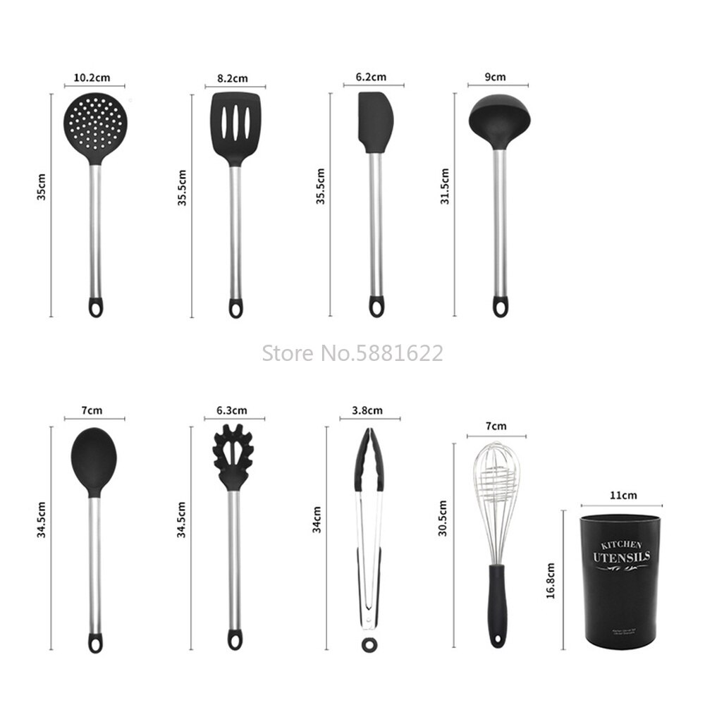 Gray Silicone Kitchen Set 8/9pcs Kitchen Utensils Set Stainless Steel Handle Non-stick Pan Spatula Cooking Utensils Kitchenware
