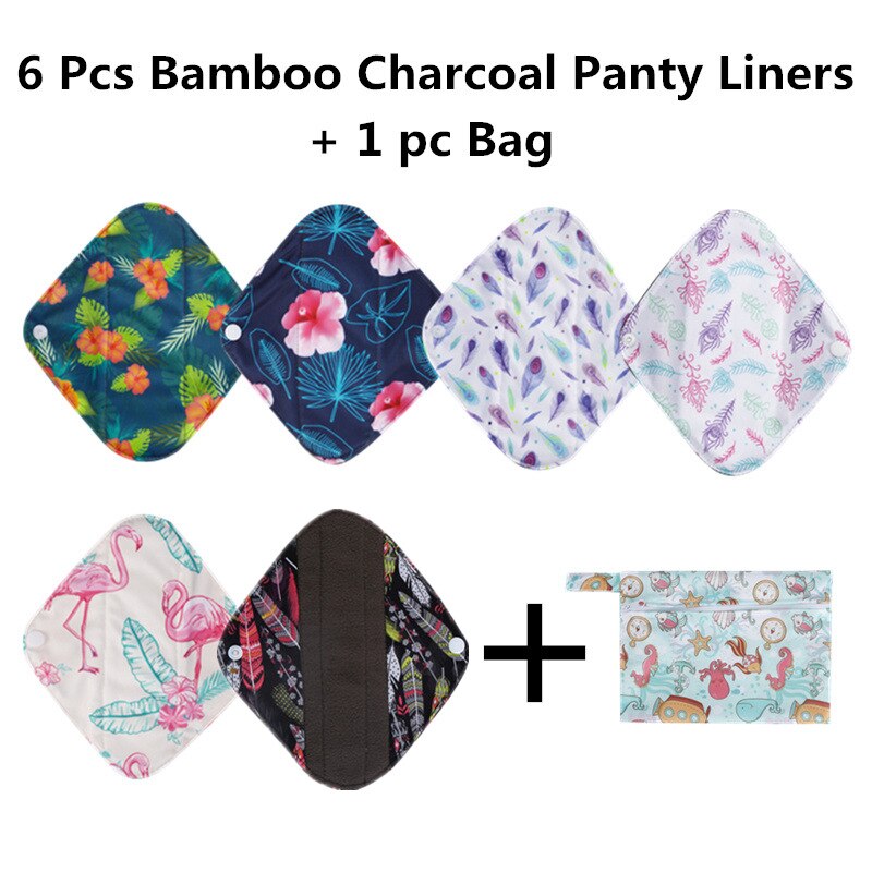 [simfamily] 10Pcs Reusable Pads Bamboo Charcoal Pads Sanitary Pads Washable Panty Liner Mama Maternity Menstrual Cotton Dads: 6S and 1wet bag