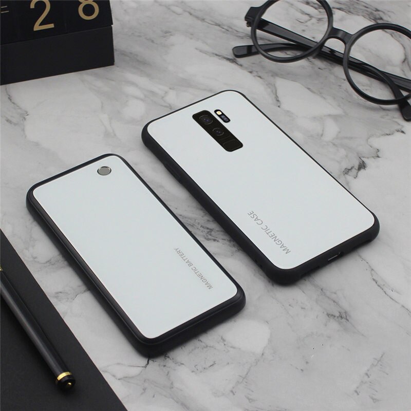 Slim Gradient Tempered glass Magnetic Wireless charger Case For Samsung Galaxy S8 S9 Plus Power Bank Battery Charging Case Cover