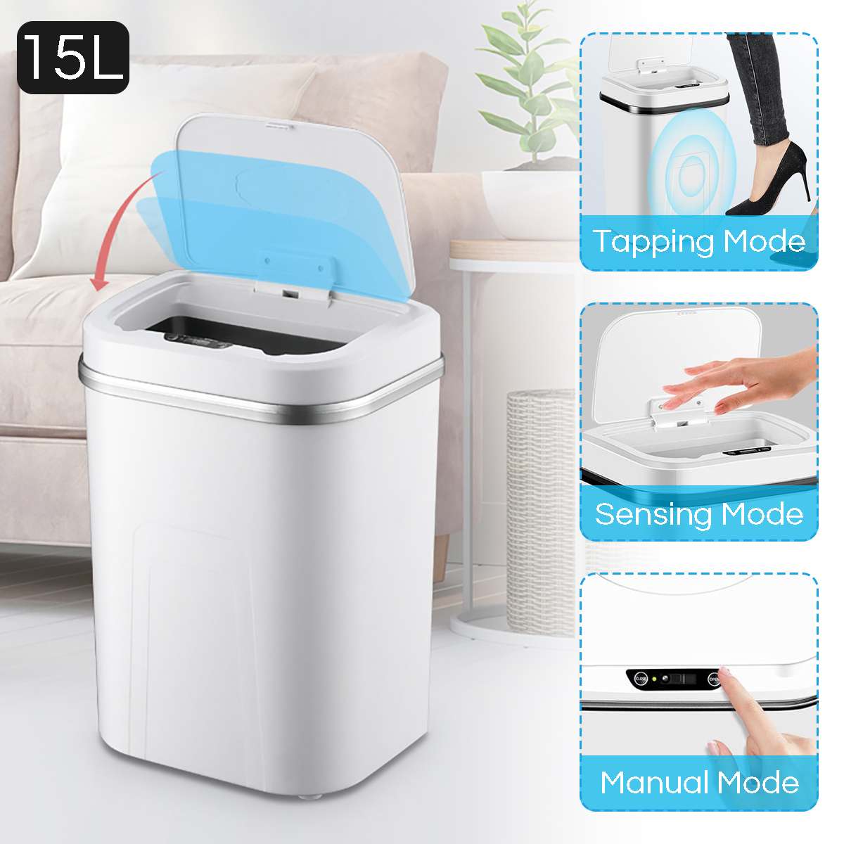 15L Intelligent Automatic Touchless Trash Can Smart Motion Sensor Dustbin Electric Waste Bin Home Rubbish Can Kitchen Garbage