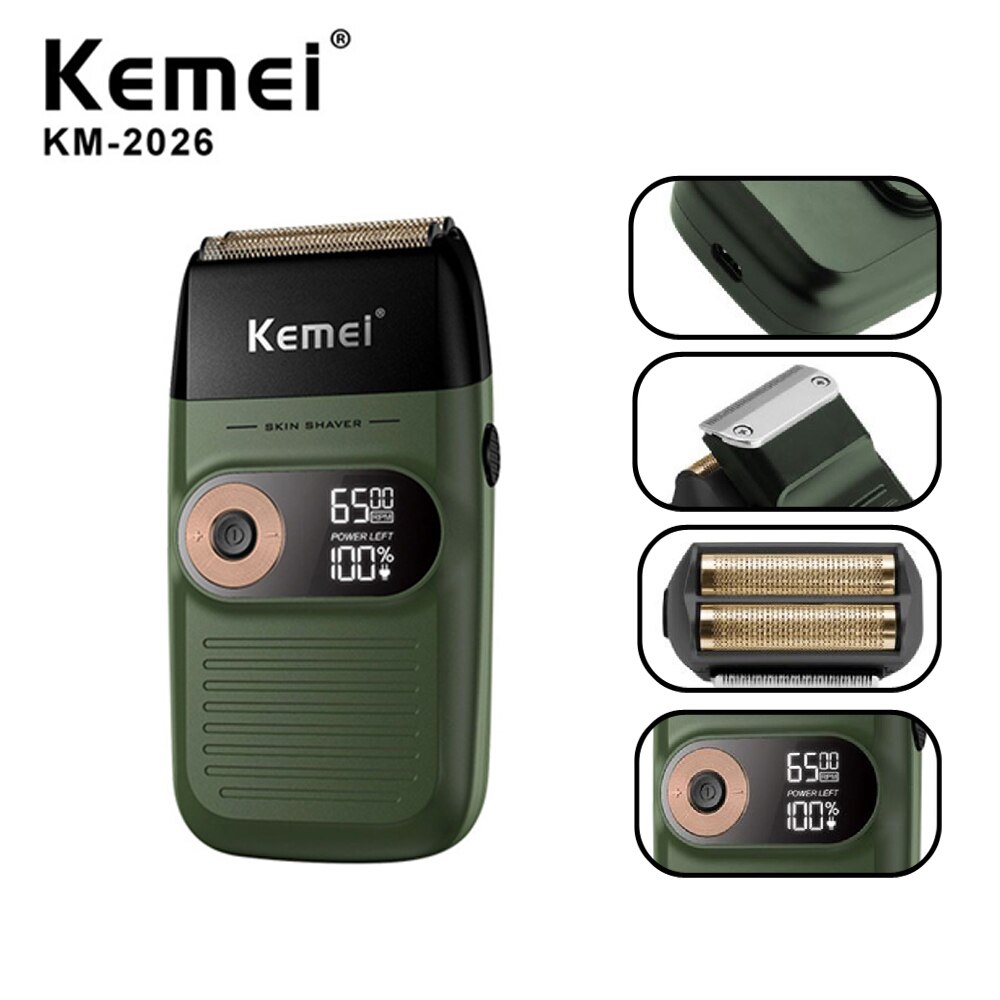 Kemei 2 In 1 Electric Shaver for Men Rechargeable Portable Cordless Men Reciprocating Razor Beard Trimmer LCD Display KM-2026